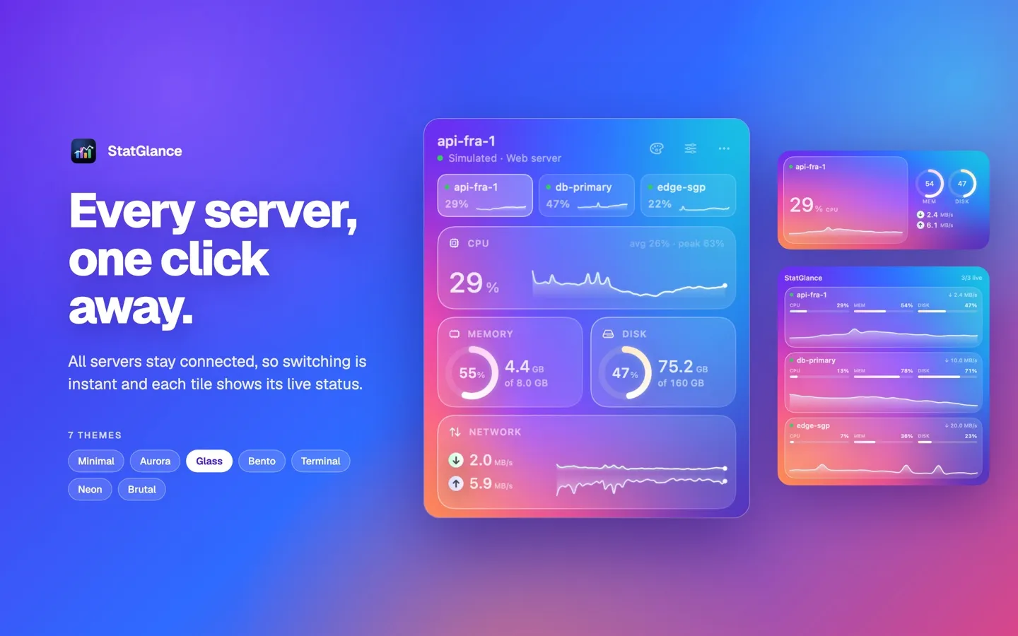 Server tiles in the Glass theme