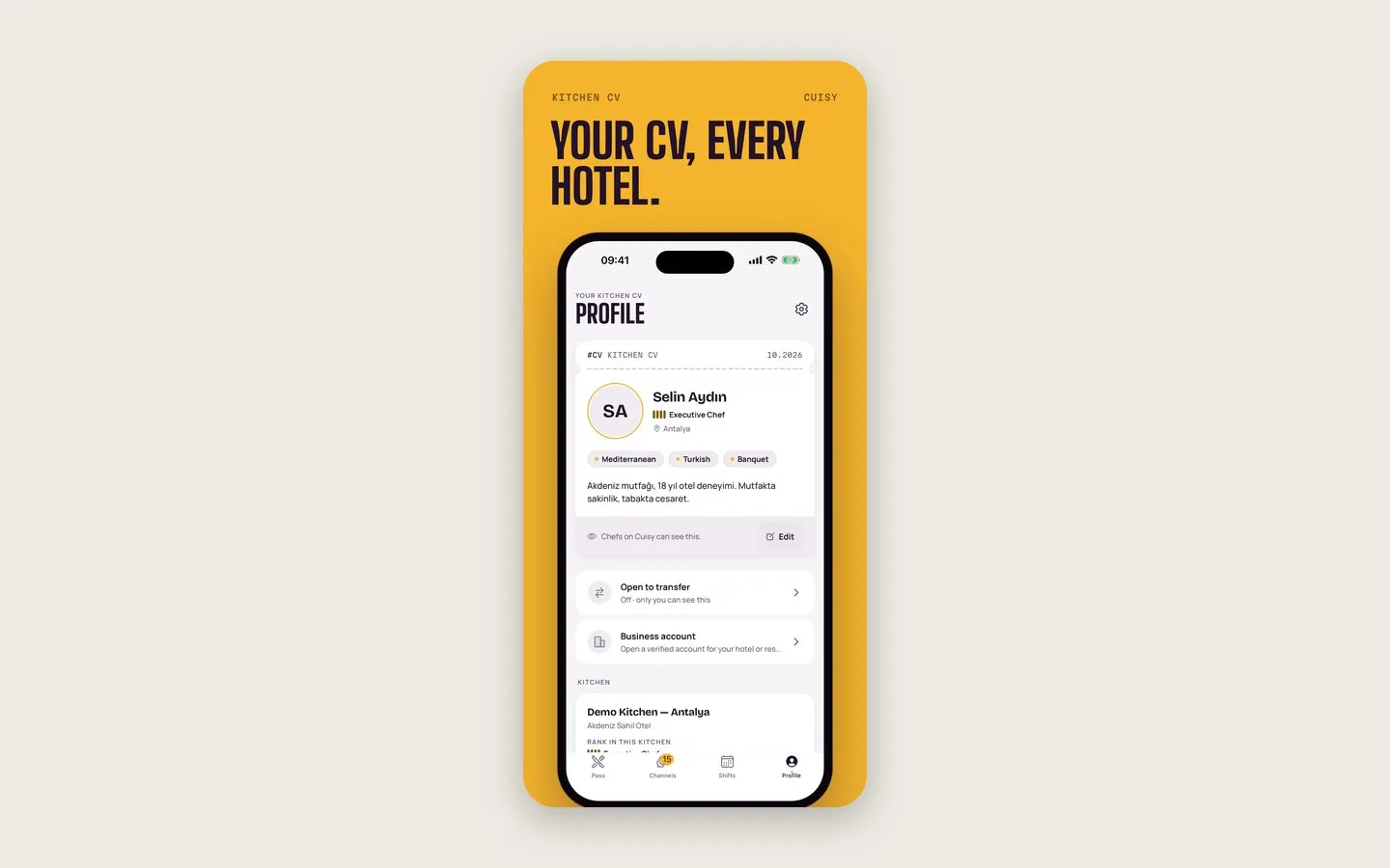 Cuisy kitchen CV profile of an executive chef