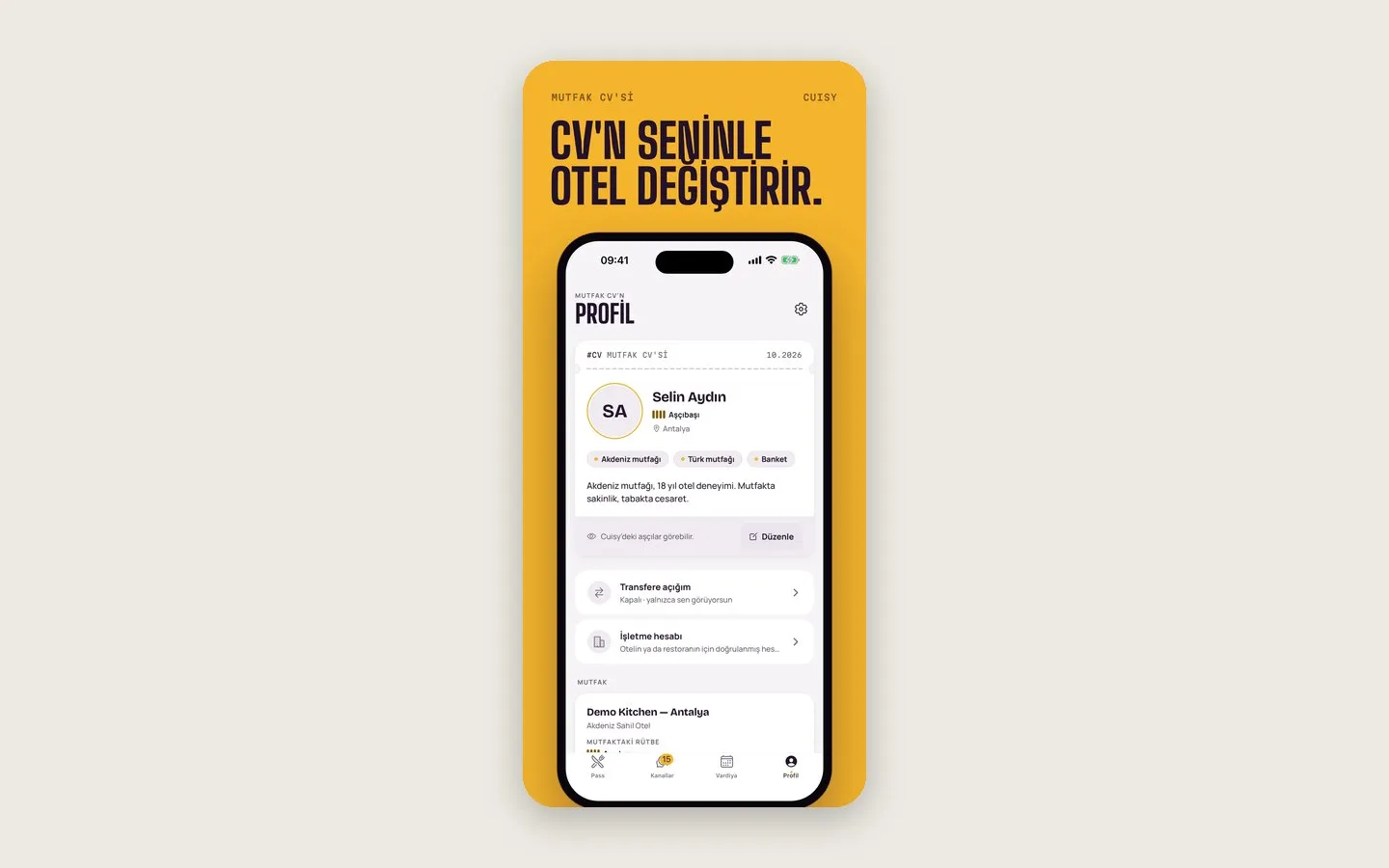 Bir aşçıbaşının Cuisy Mutfak CV profili
