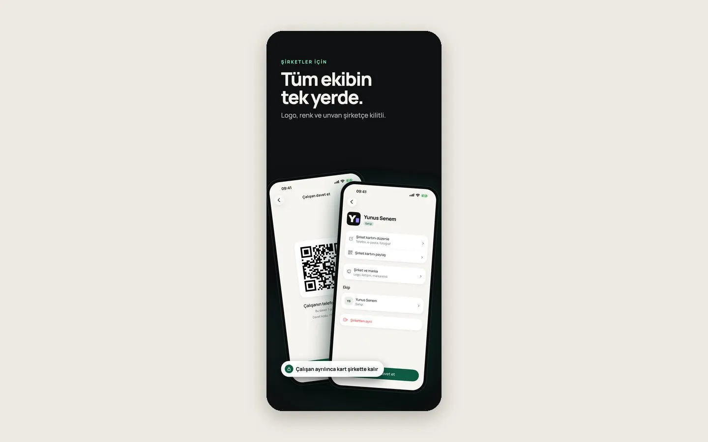 Şirket yönetimi ve çalışan daveti ekranlarıyla Minodo